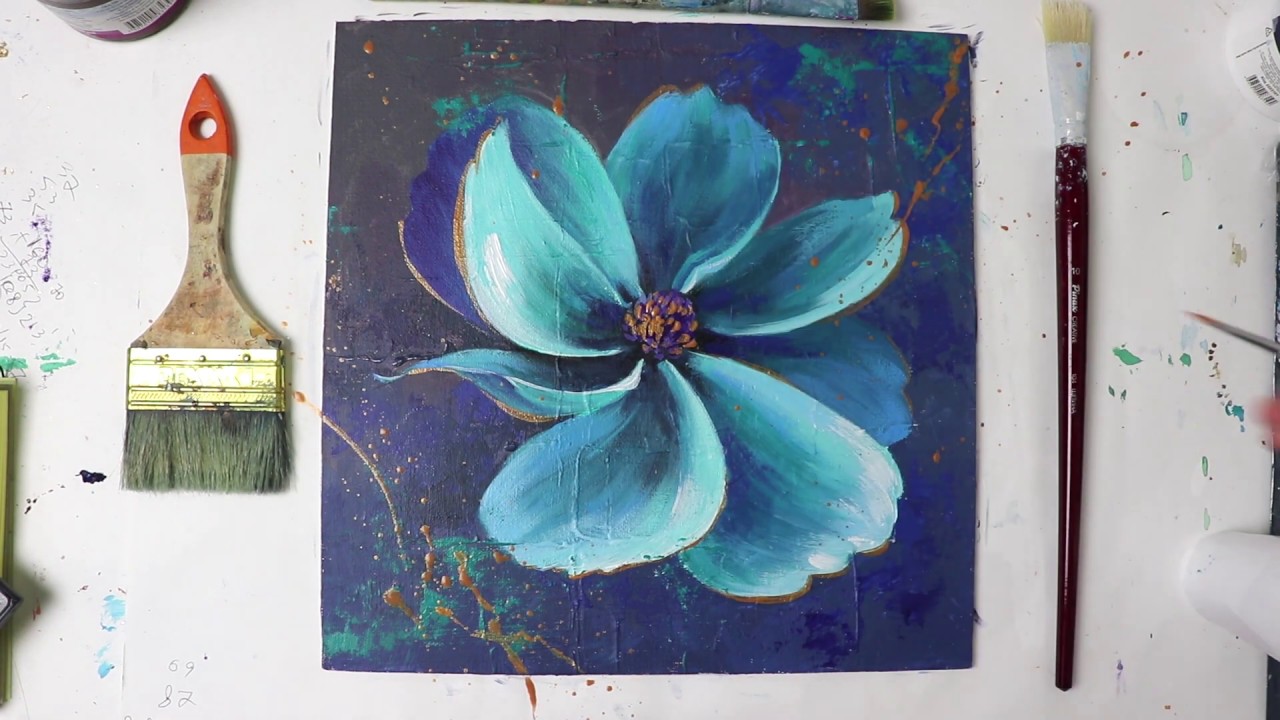 Flower Abstract Painting on canvas/ Demo /Acrylic Technique on canvas