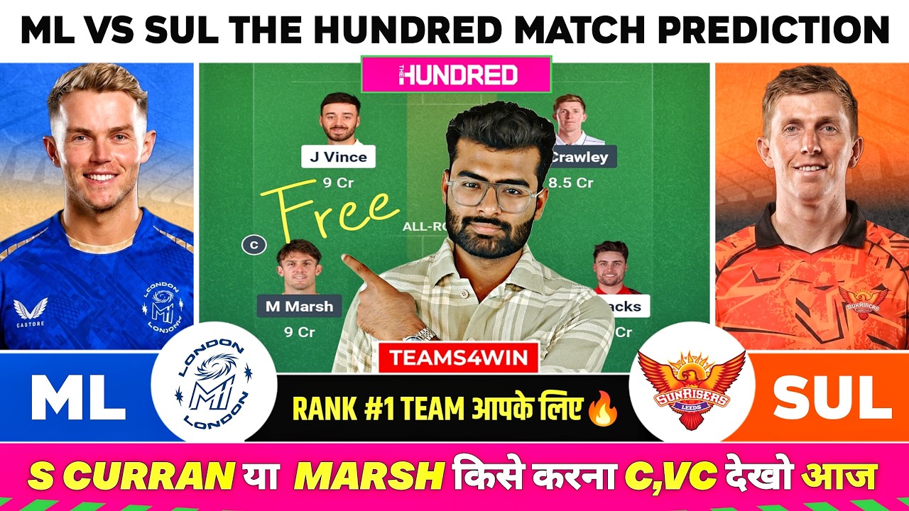 ML vs SUL Dream11 Team, ML vs SUL Dream11 Prediction, MI London vs Sunrisers Dream11 Today