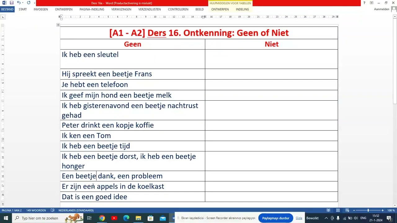 [A1 - A2] Ders 16. Hollandaca Olumsuz Yapma: Geen ve Niet. Otkenning in het Nederlands; Geen of Niet