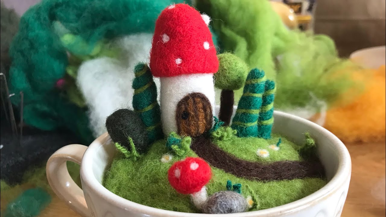 How to needle felt a tea cup fairy garden - Tutorial