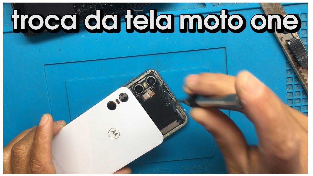 como trocar a tela do moto one - display e touch , frontal completa