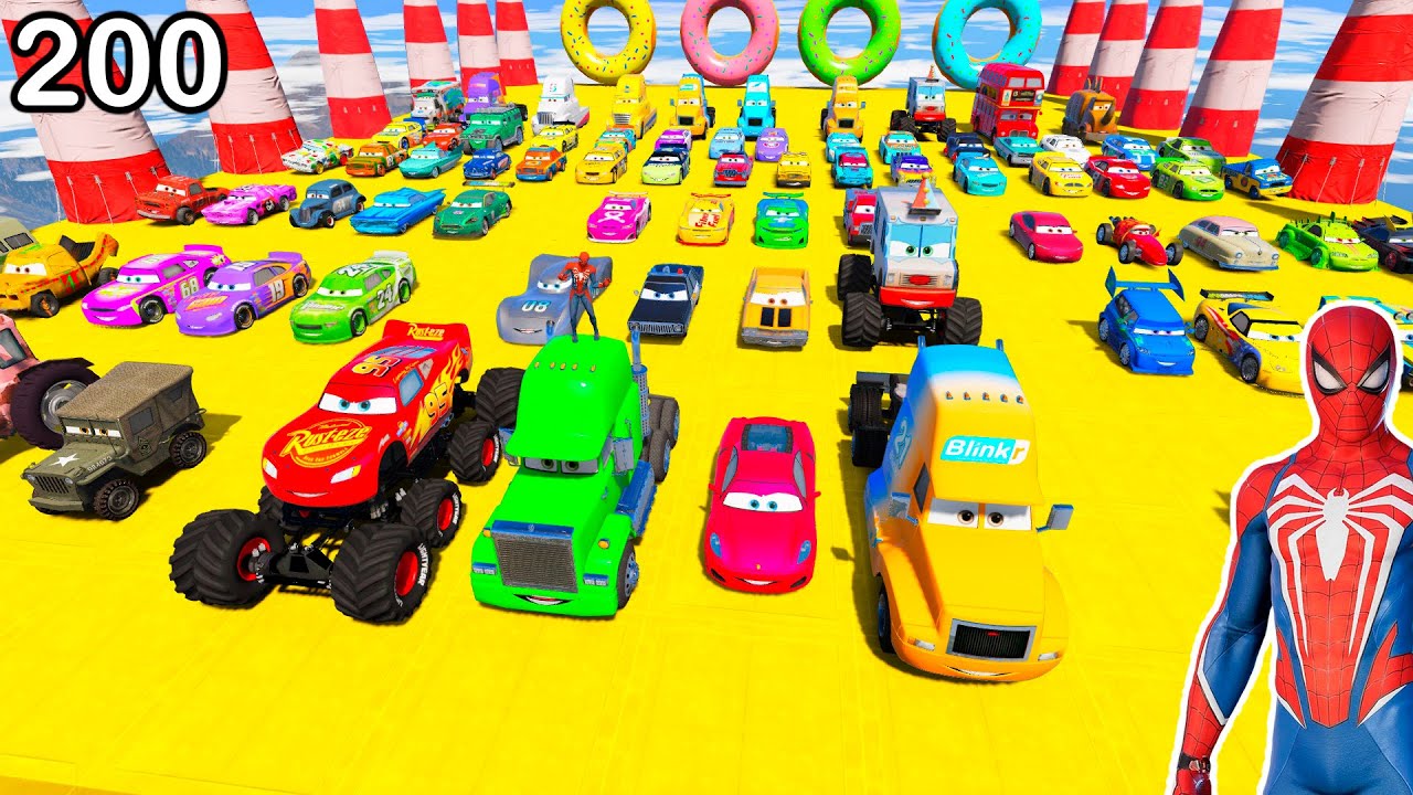 GTA V Mods Stunt Car Racing Challenge By SPIDER-MAN With Amazing DISNEY CARS AND MCQUEEN ep 200