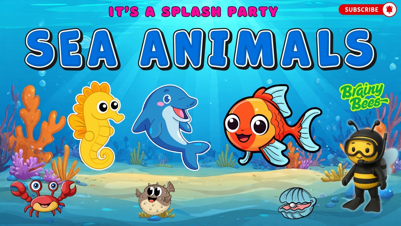 It's a Splash Party with Sea Animals 🐬| Learn Sea Animals for Kids | Brainy Bees