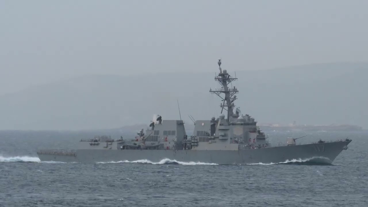 Warship USS Paul Ignatius (DDG-117) crossing the Strait of Gibraltar.