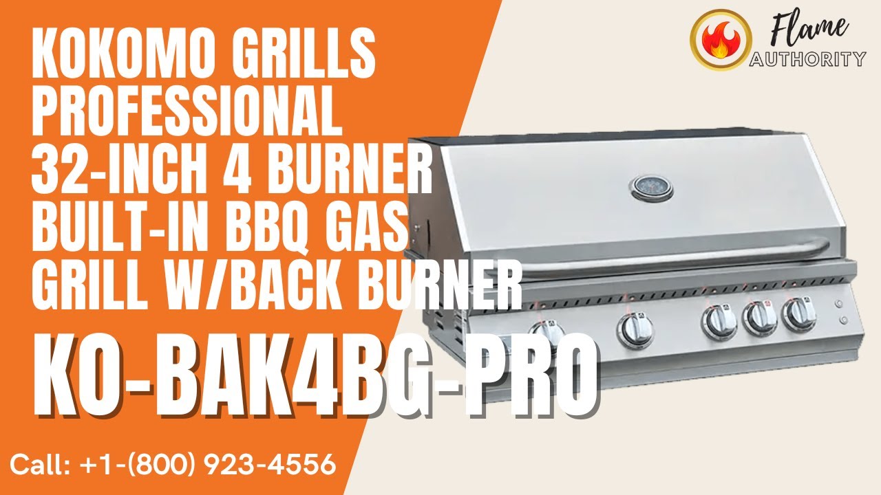 Kokomo Grills Professional 32-inch 4 Burner Built-In BBQ Gas Grill with Back Burner - KO-BAK4BG-PRO