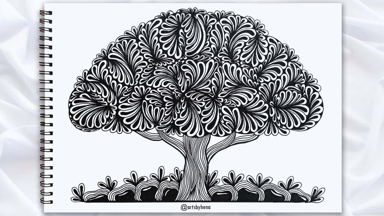 Как легко нарисовать дерево в технике зентангл для начинающих ✨ Doodle Tree