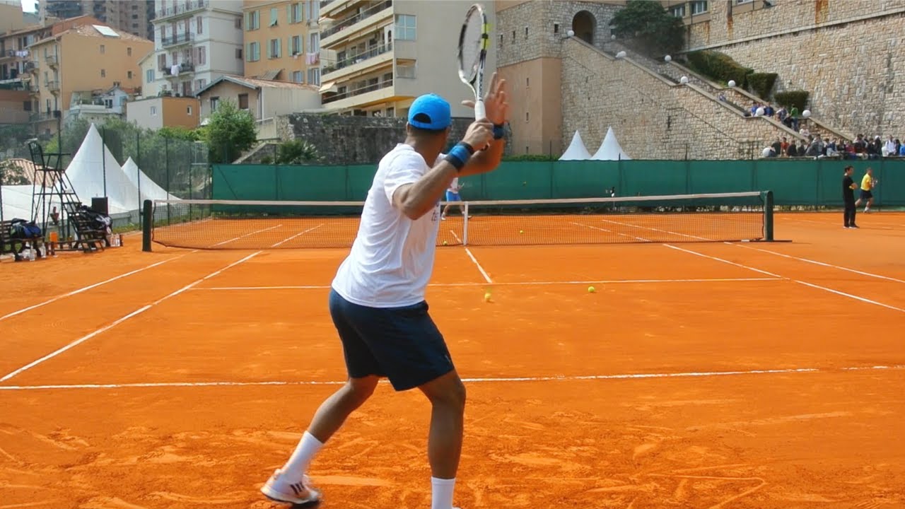 Tsonga BIG Hitting Court Level View - ATP Tennis Practice on Clay