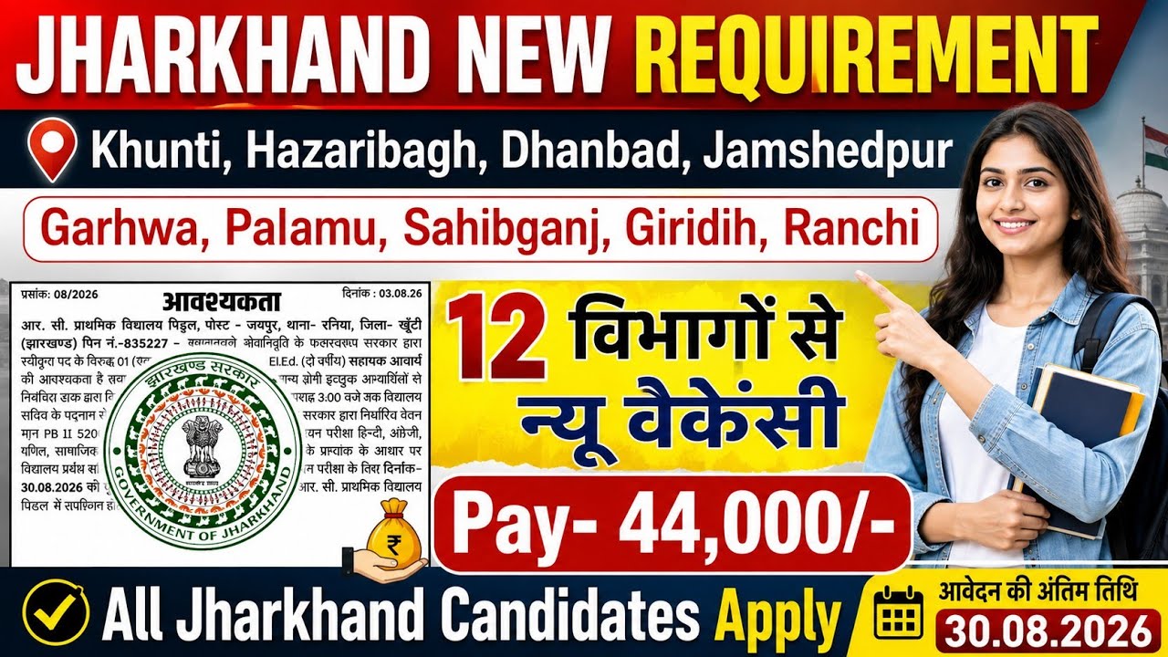 Khunti, Hazaribagh, Dhanbad, Jamshedpur, Ranchi,  Palamu | 12 विभागों से |jharkhand new vecancy 2026