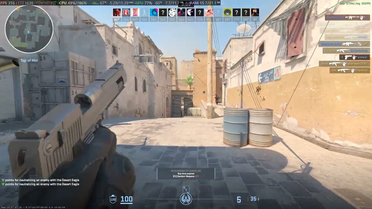 Counter strike 2 2026 Ryzen 7 9700x Rtx 4070ti 1920x1080p High settings Deatchmatch Dust 2