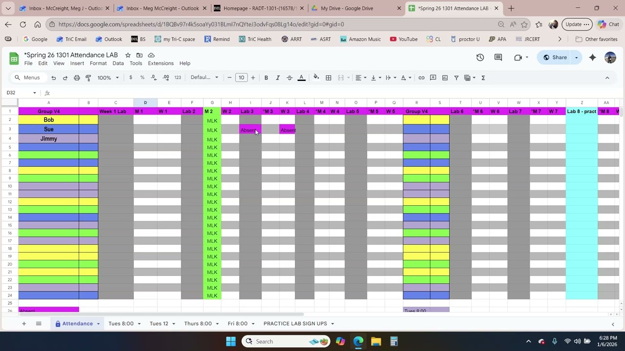 Google Doc Attendance and Lab Sheets
