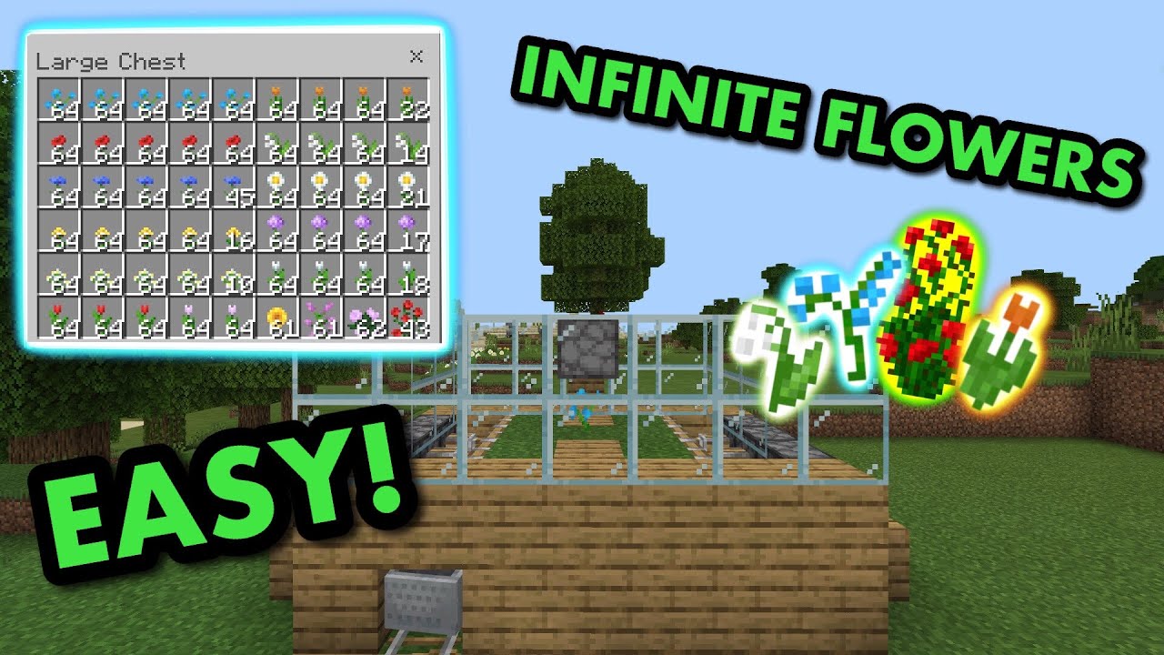 SIMPLE 1.21 AUTOMATIC FLOWER FARM TUTORIAL in Minecraft Bedrock (MCPE/Xbox/PS4/Switch/Windows10)