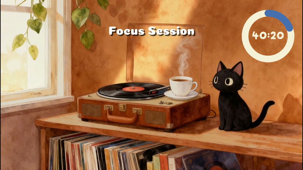 3-HOUR STUDY WITH ME 🐈 | Cozy Vinyl & Sunlit Cat | Pomodoro 50-10 Timer | Deep Focus Lofi