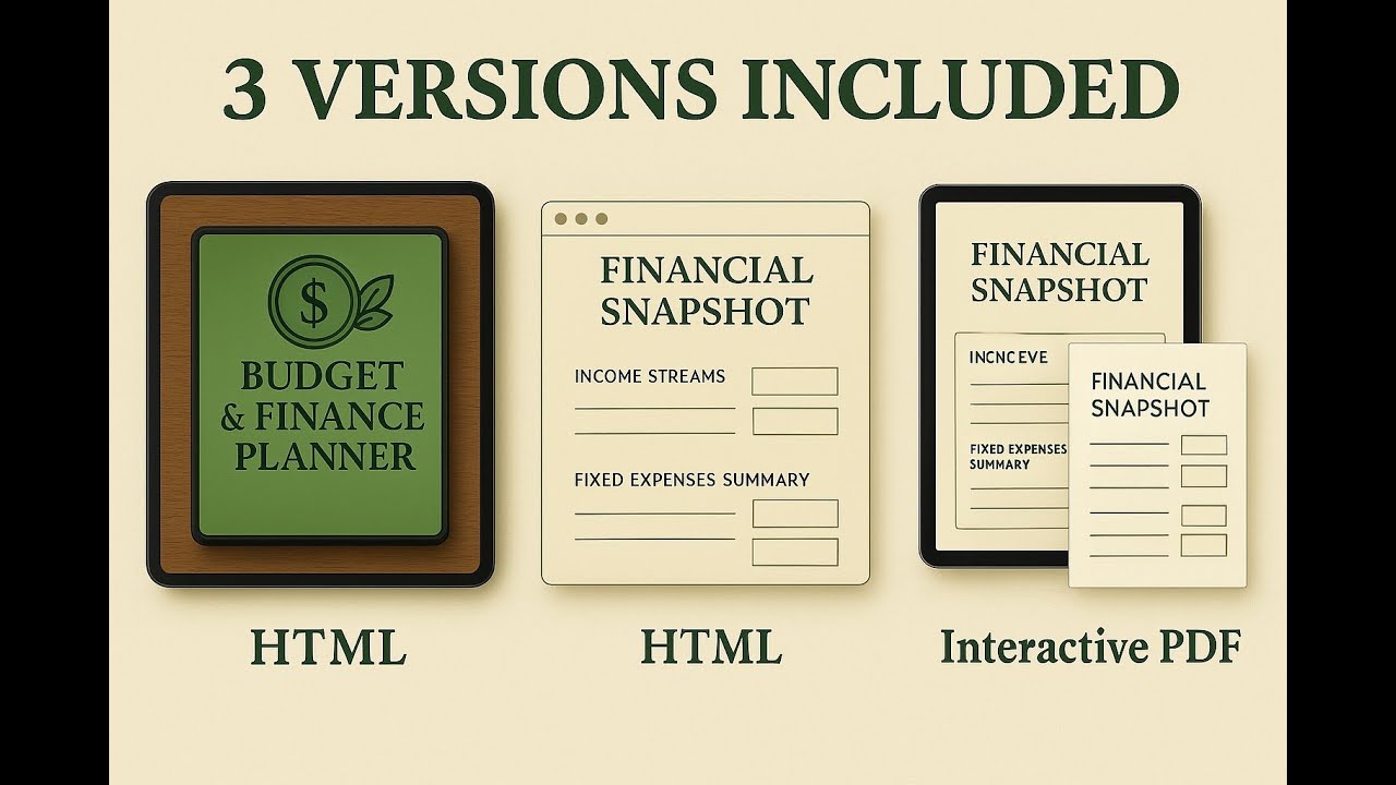 Budget & Finance Planner &ndash; 3-in-1 Digital Bundle (HTML, Interactive PDF, Printable)