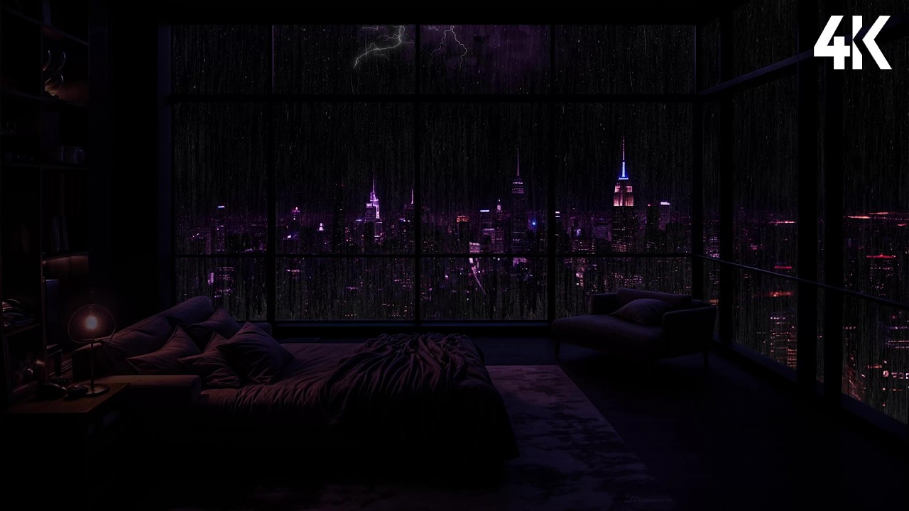 Luxury High-Rise Rainstorm 🌧️ NYC Night Sounds for Deep Sleep & Relaxation | Rain Ambience