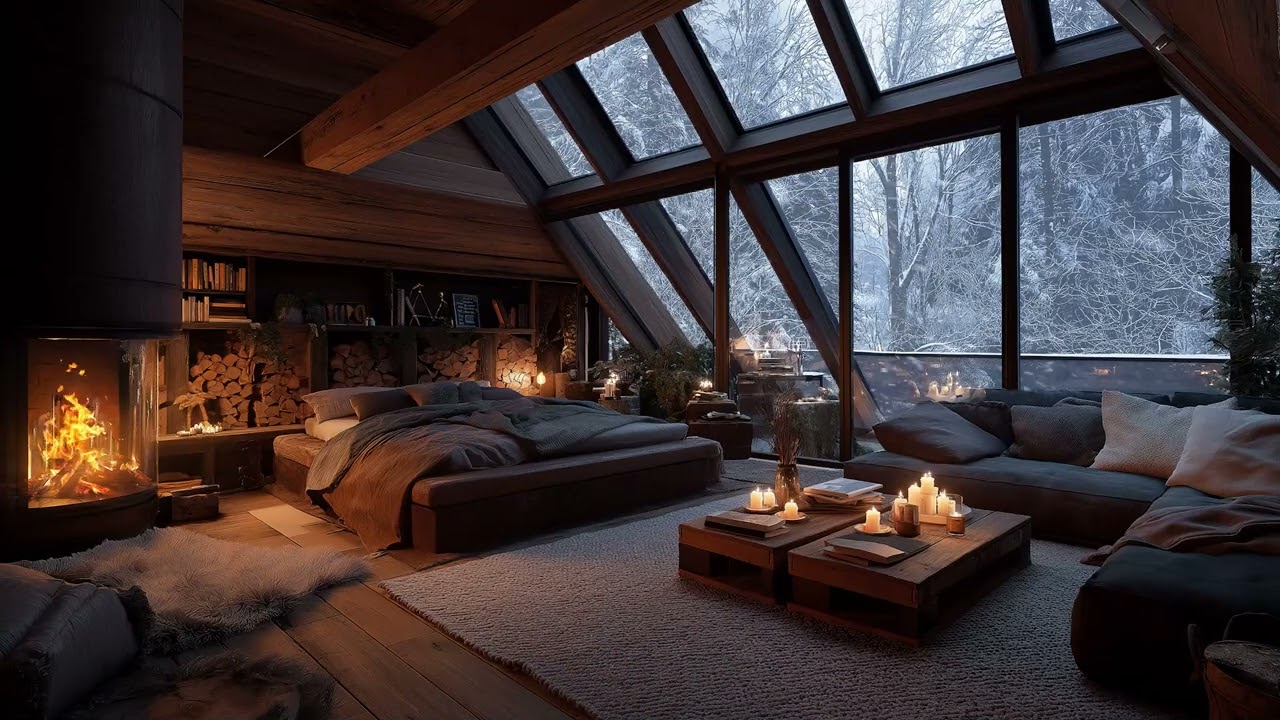 Quiet Snowfall Night 🔥 Warm Fireplace Sounds for Sleep, Calm & Comfort