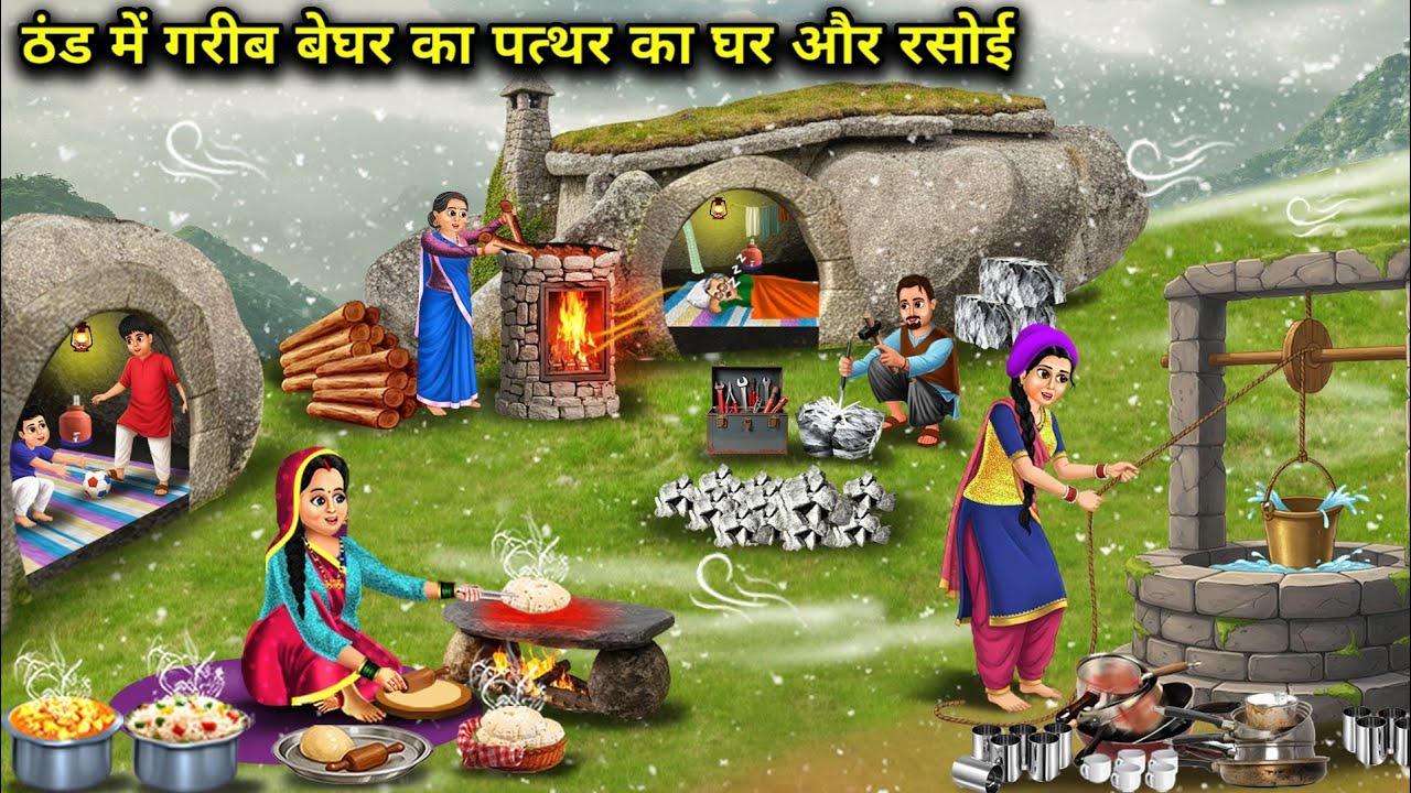 ठंड में गरीब बेघर का पत्थर का घर और रसोई | A  Stone House And Kitchen For Homeless In Cold