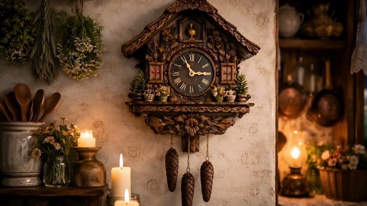 Cozy Cottage - Cuckoo Clock  Kitchen Night Ambience🌙🕰️Study Sleeping Relaxation Ambient Music Visual