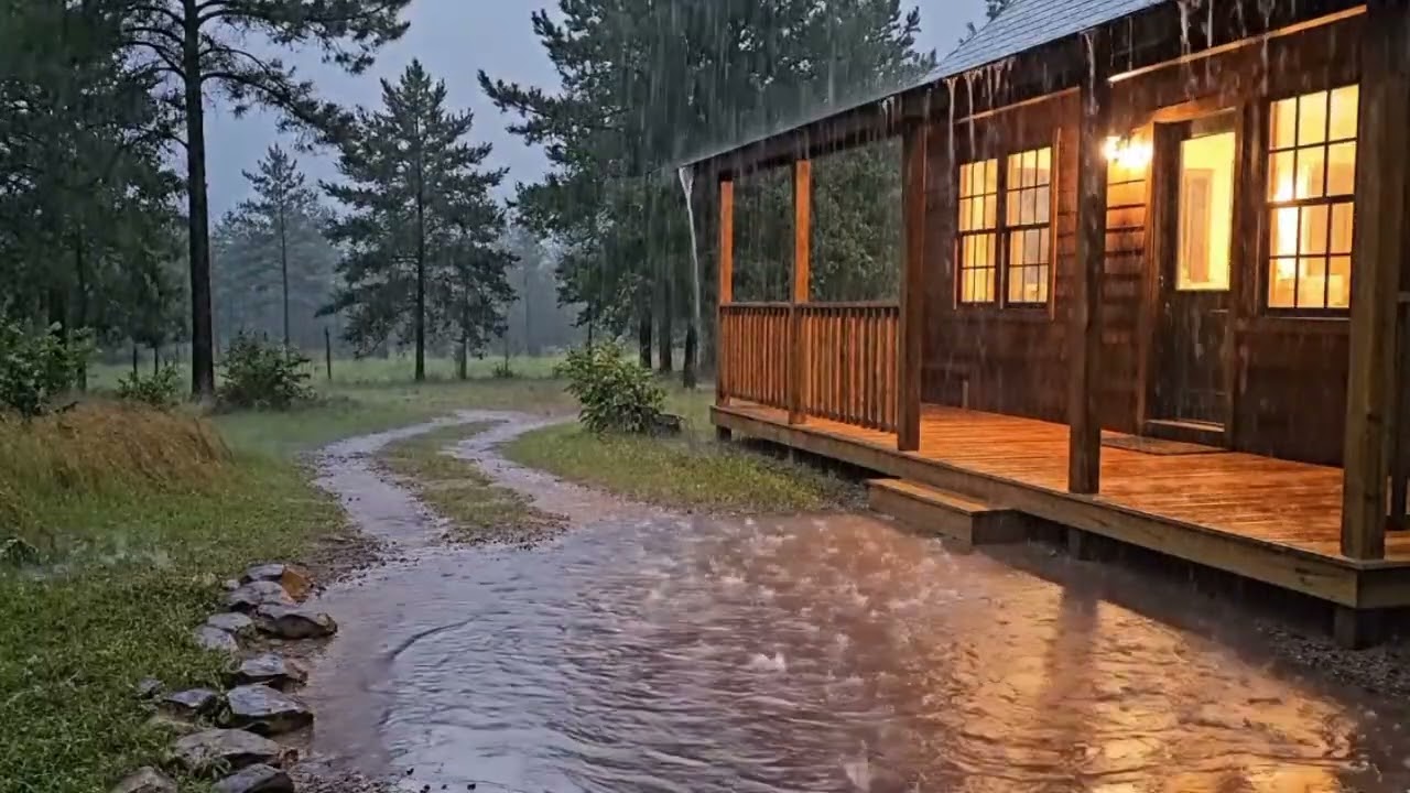 Midnight Rain in an American Pine Forest Cabin &ndash; Relaxing Rain Sounds for Sleep