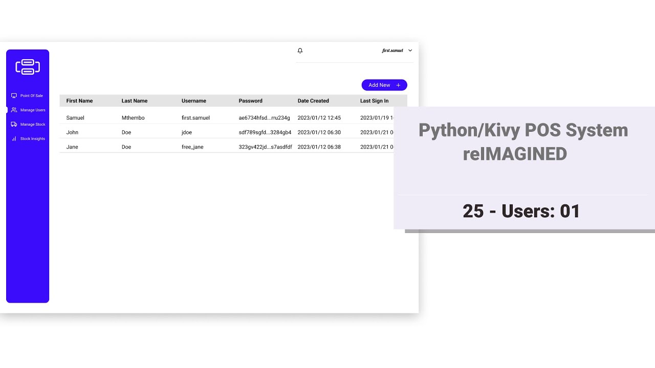Python/Kivy POS System v2: 25 - Users Screen 01