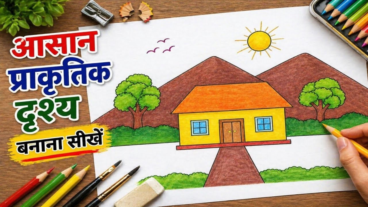 Beautiful Village House Drawing 🏡 | Easy & Colorful Scenery Art 