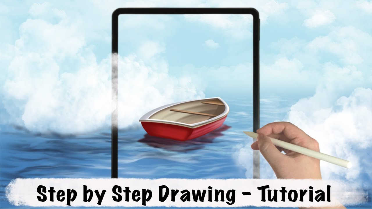 Boat at a Cloudy Sea iPad Procreate Drawing - Step by Step Drawing Tutorial