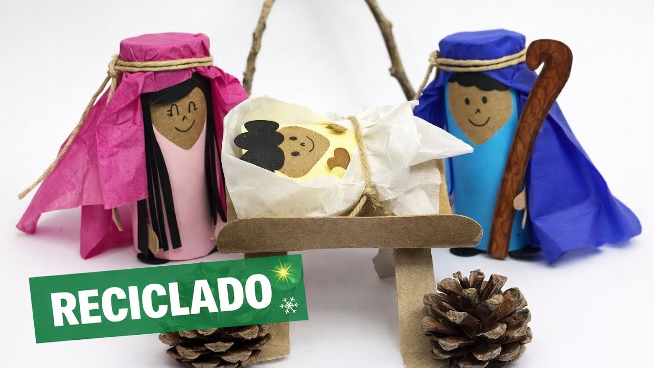 Nacimiento de Navidad con materiales reciclados | Manualidad familiar paso a paso