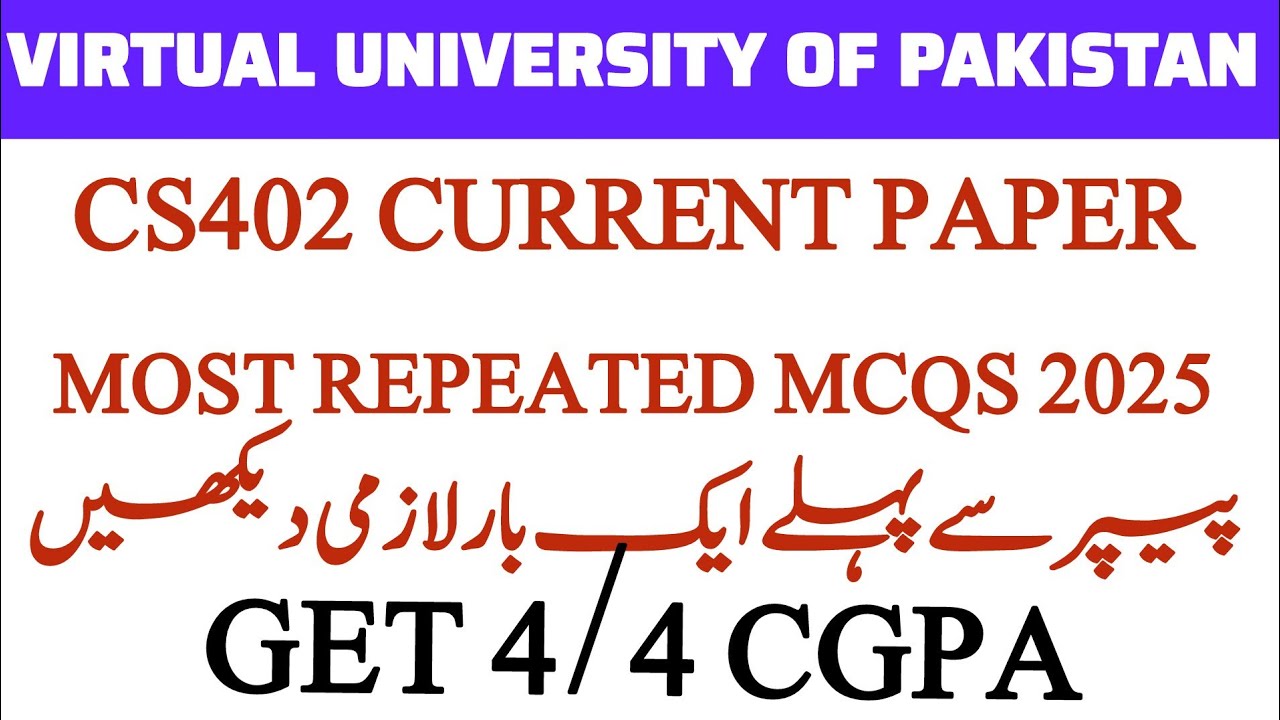 CS402 Current Paper MCQs | Most Repeated & Important Midterm Questions 2025 | VU Exam Prep