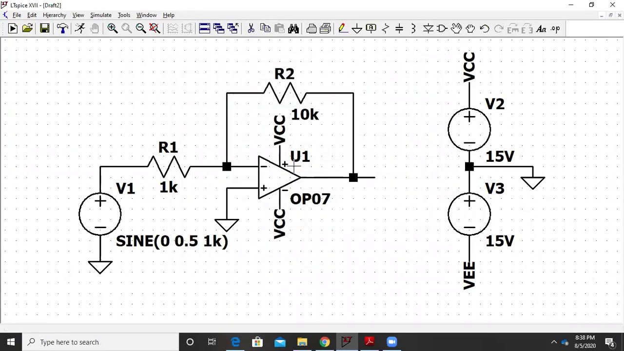 Inverting amplifier simulation using OP-07 in LTspice