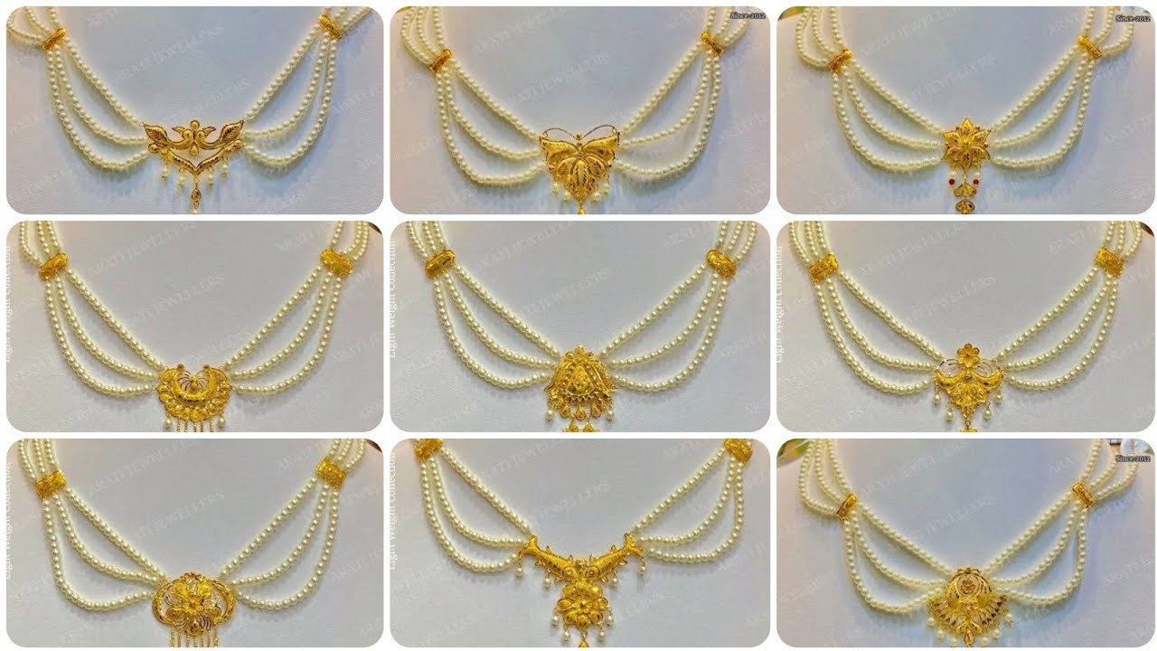 Latest pearl gold necklace designs 🔥/puti mala design gold new model 2025