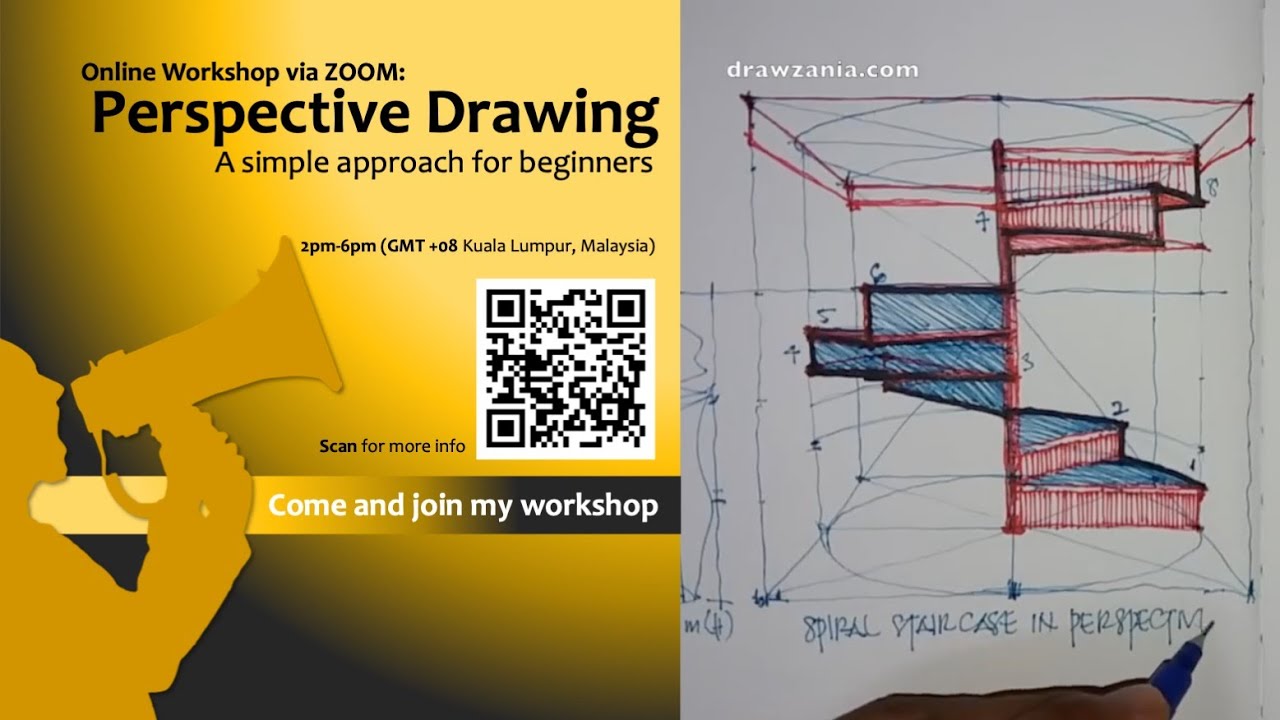 Perspective Drawing : Draw spiral staircase 05... must see #shorts