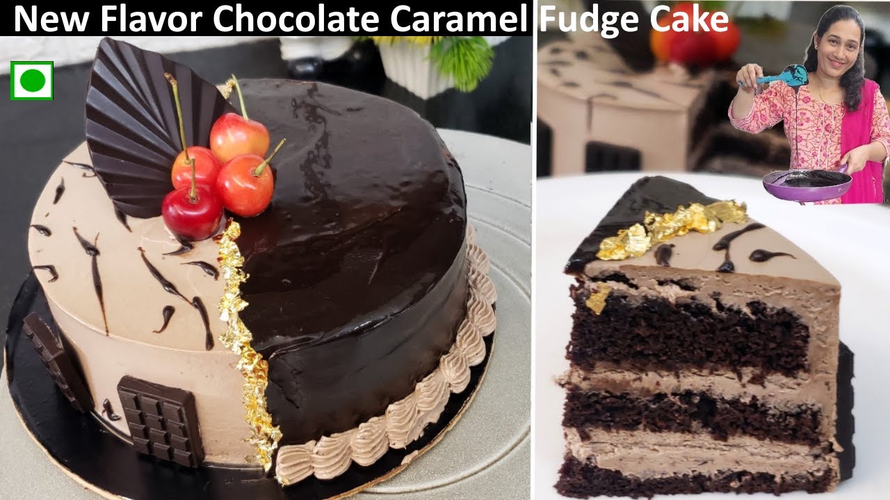 New Flavor Chocolate Caramel Fudge Cake | Eggless Chocolate Caramel Cake Recipe | No Egg Cake Recipe