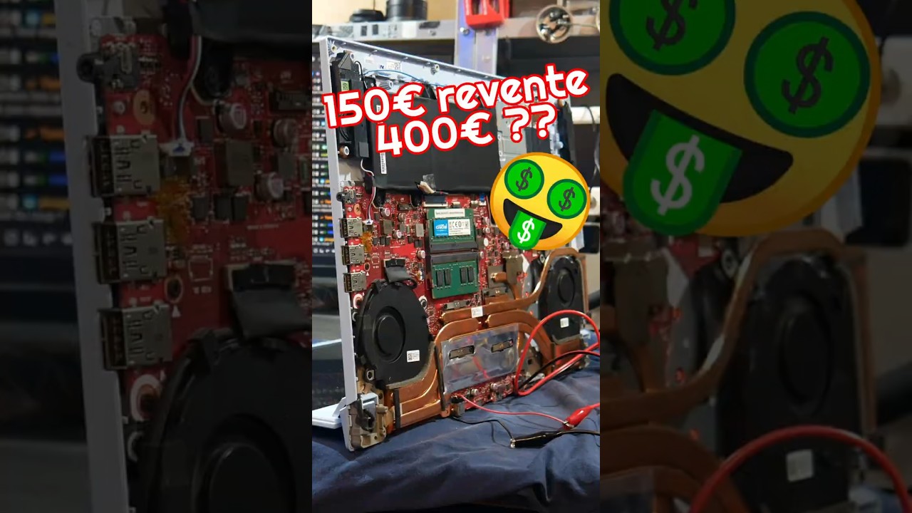 J&rsquo;ai r&eacute;par&eacute; un PC HS pour en tirer 200&euro; de b&eacute;n&eacute;f 💸💻 (et le pro avant moi l&rsquo;a massacr&eacute;) #repair