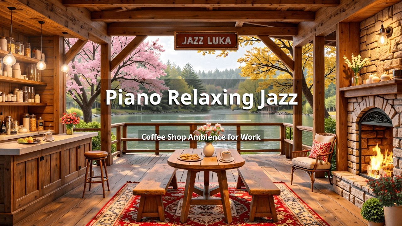 NO ADS | 4K Spring Coffee Shop Ambience & Smooth Jazz Instrumental Music 🌸Tranquill Jazz Piano Music