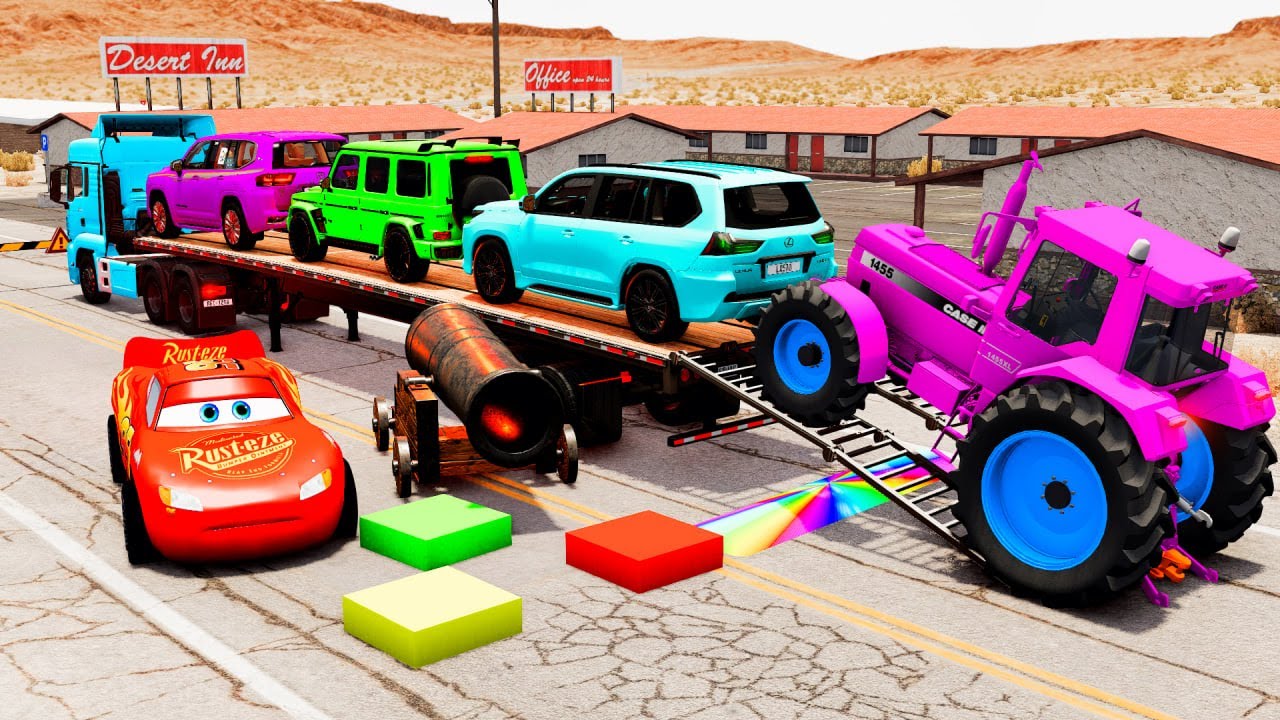 Flatbed Truck McQueen | Transportation with Truck - Pothole vs Car #79 | BeamNG.Drive Gameplay