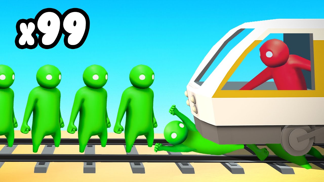 TRAIN vs 100 PLAYER HORDE! (Gang Beasts)