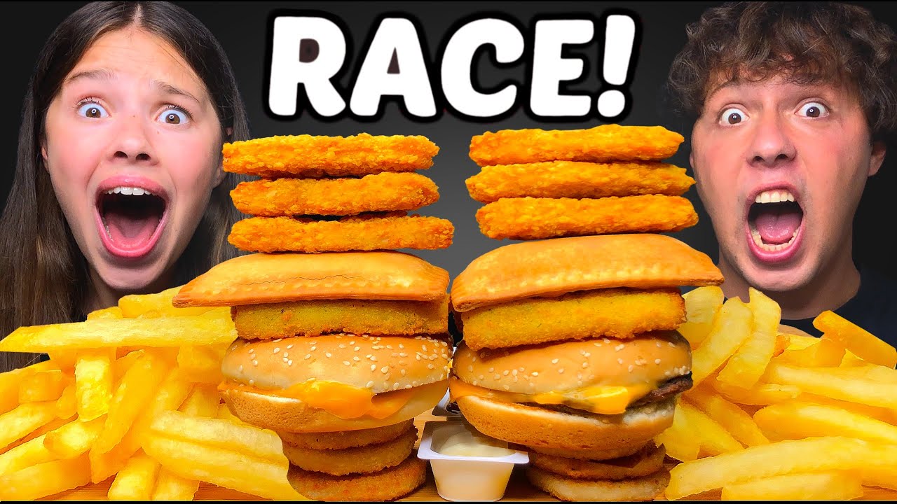 ASMR BURGER KING RACE! CHEESEBURGER, MOZZARELLA STICKS MUKBANG EATING SOUNDS 먹방 Tati ASMR