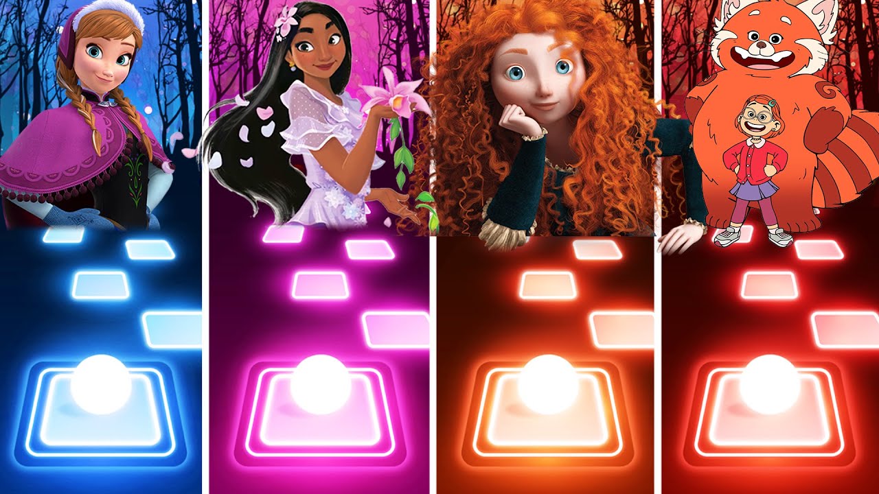 Frozen Anna Vs Encanto Isabela Vs Brave Merida Vs Turning Red Meilin - Tiles Hop!