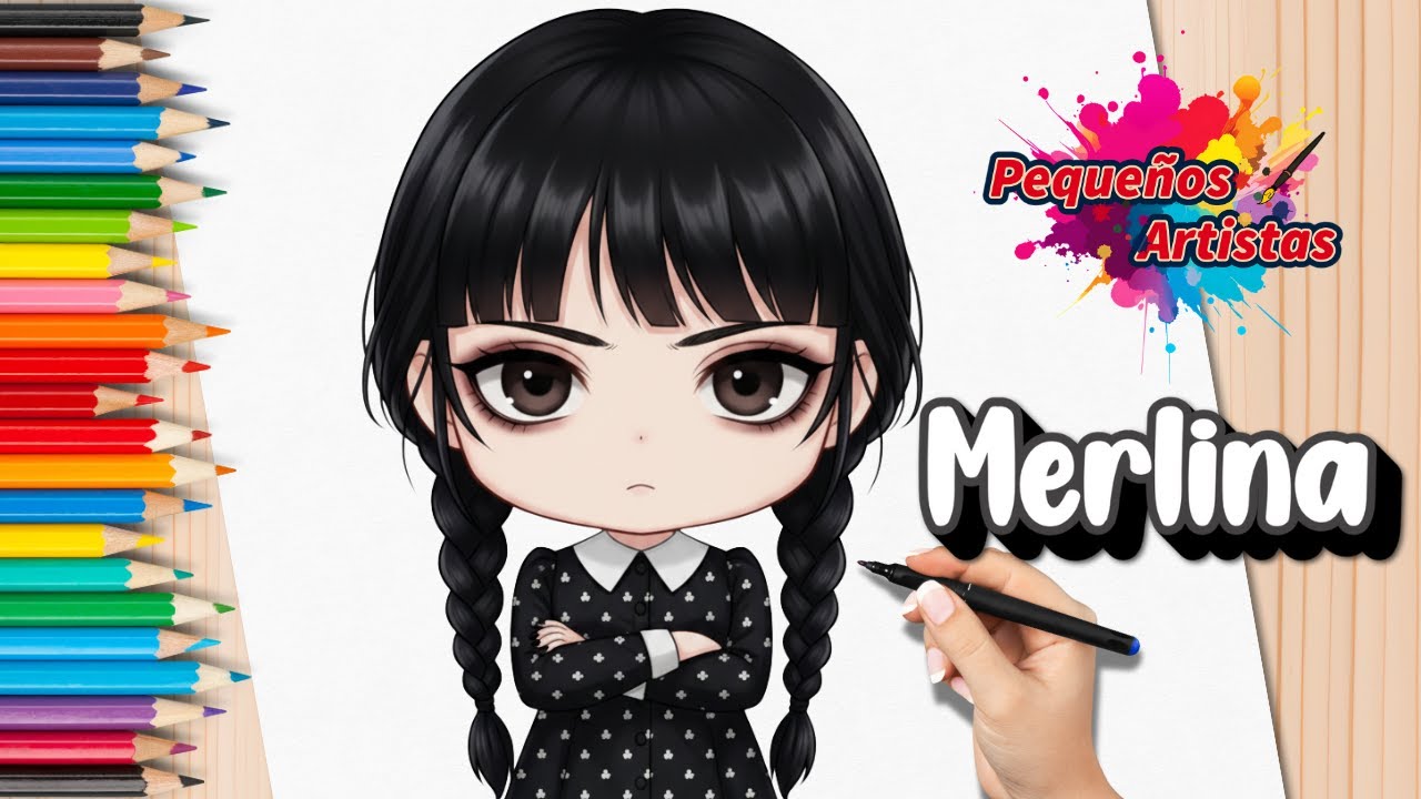 Dibuja a MERLINA la Reina del Misterio | Dibujo Fácil para Niños | Wednesday Addams
