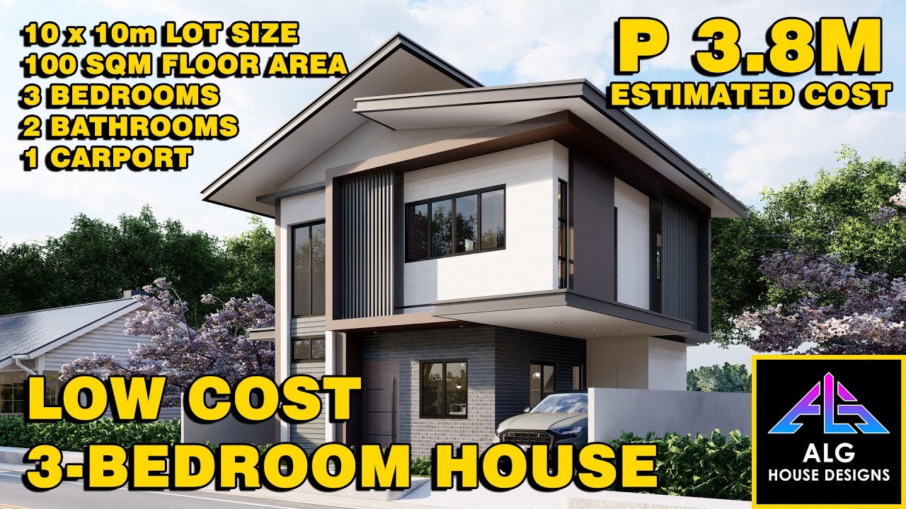 ₱3.8M 3-Bedroom Low Cost House (10x10m Lot) 2026 | ALG House Designs