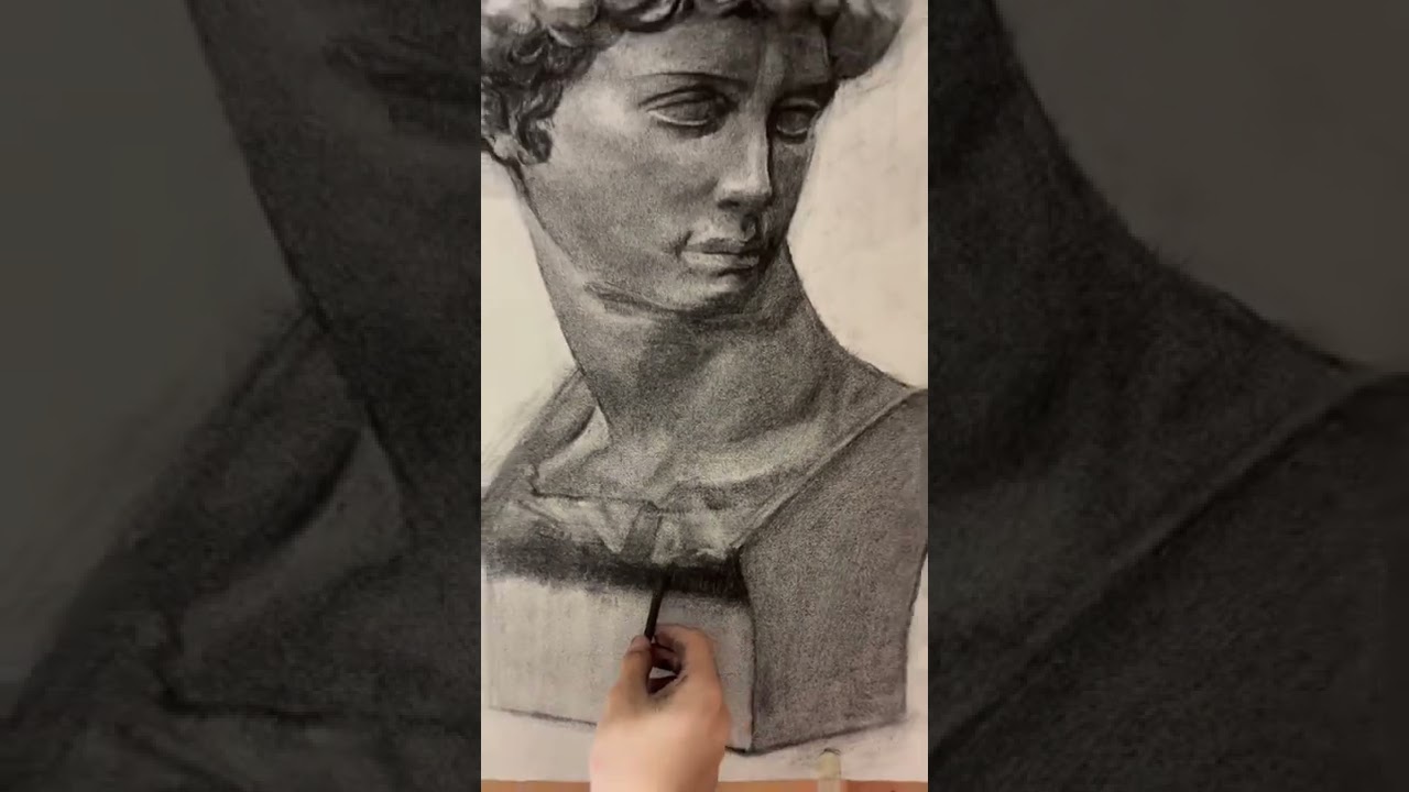 Charcoal drawing on paper Michelangelo David