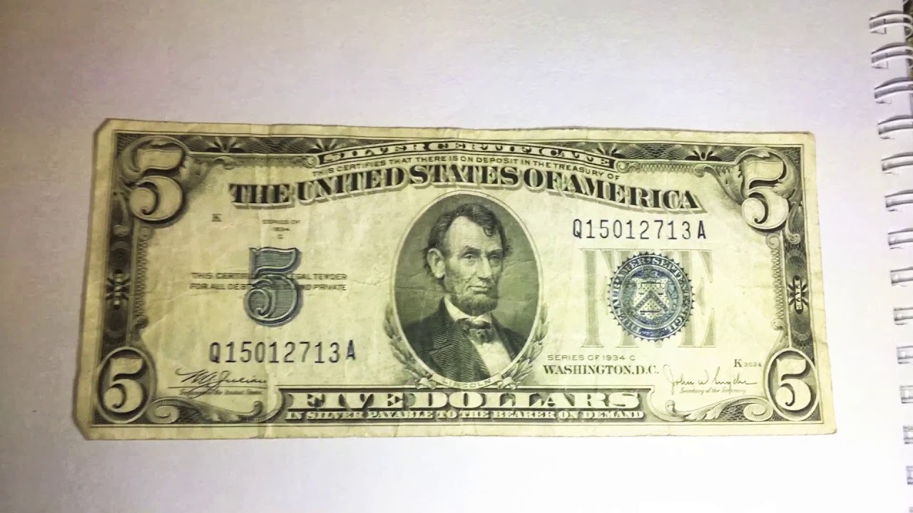 $5 silver certificate 1934 c blue seal