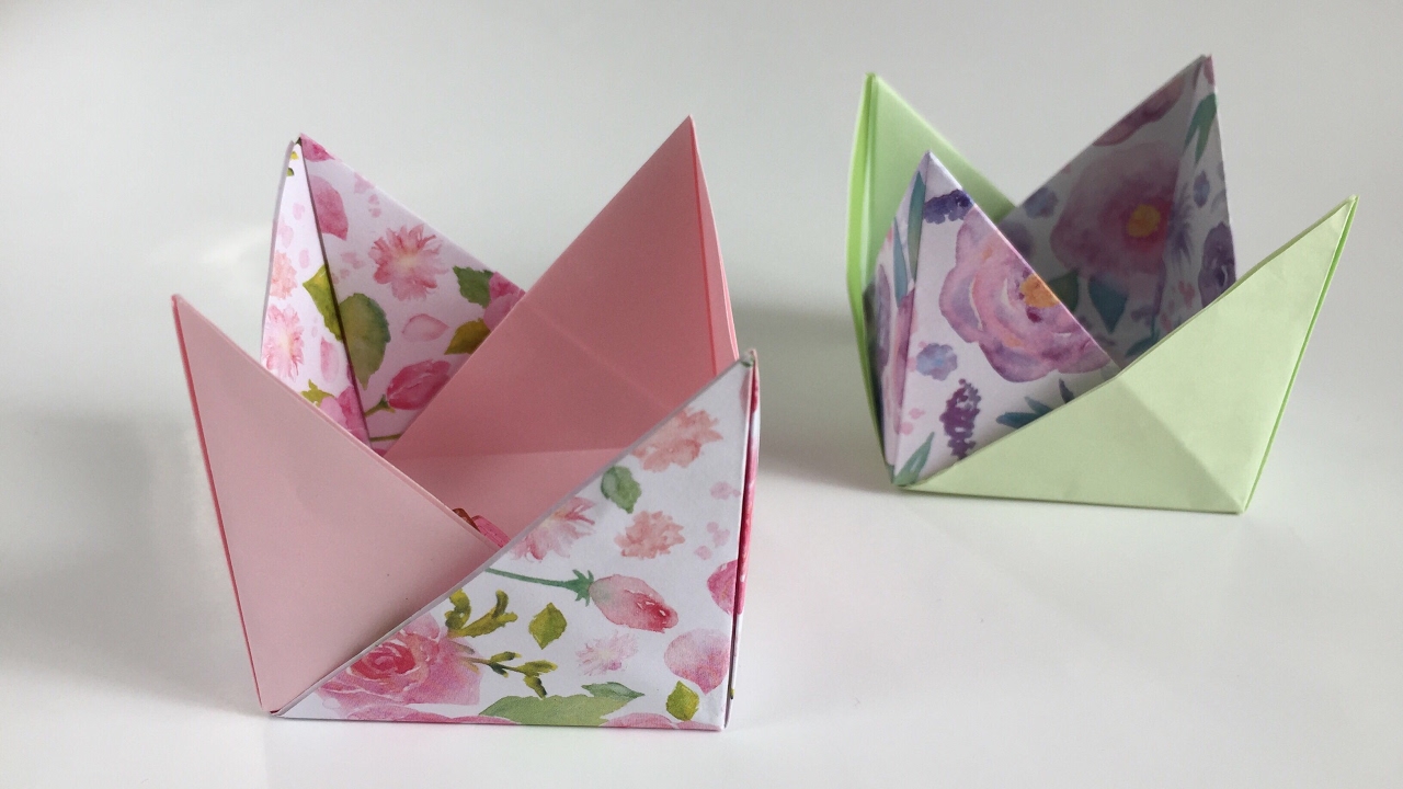 【折り紙】２枚の折り紙で作るコースターにもなる小物入れを作ってみた