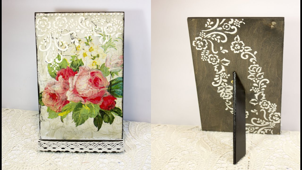 decoupage lesson #45 DIY gift for her decoupage on wood ipad holder shabby & Elmer`s glue crackle