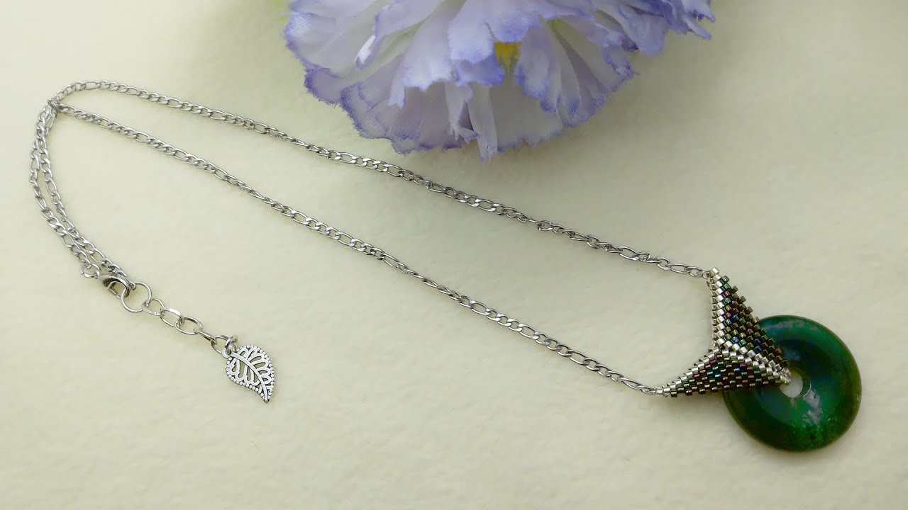 Donut Pendant Necklace with Peyote/Herringbone Triangle Bail - Bargain Bead Box Mountain Majesties
