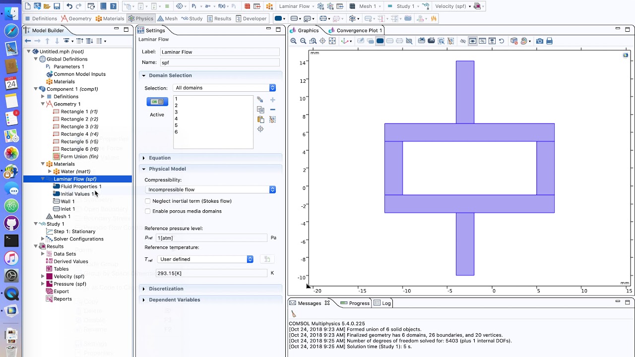 Laminar flow simulation in COMSOL Multiphysics