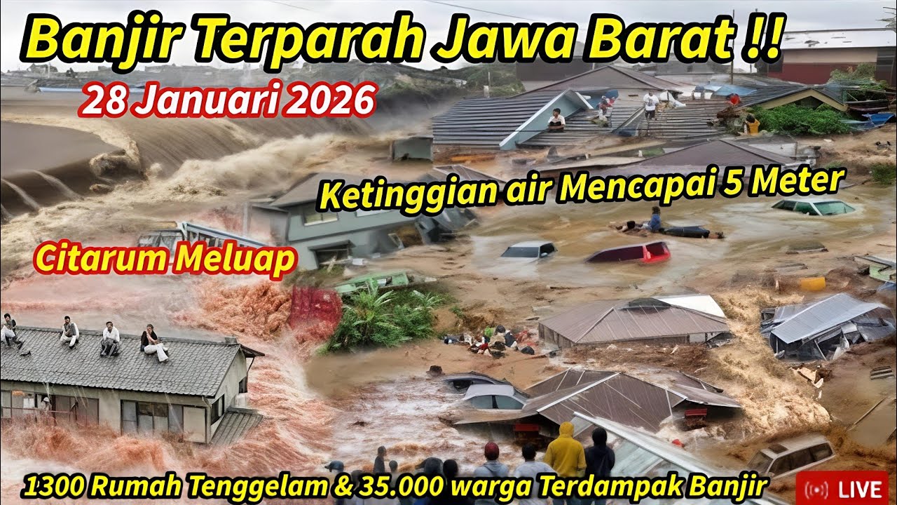 JABAR BERDUKA 28/1/2026, BANJIR BANDANG 5 METER KEPUNG KARAWANG HARI INI, RUMAH & MOBIL TENGGELAM