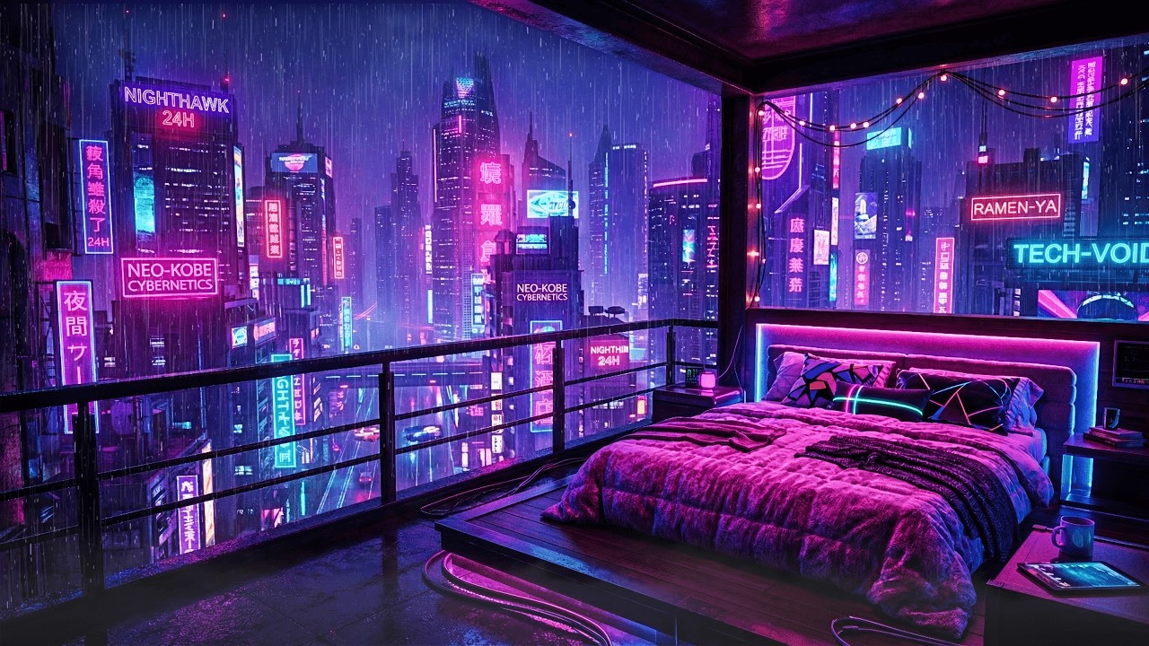 Lofi Rainy Nights 🌧️ – Neon Cyberpunk vibes for Sleeping & Relaxation | 4K