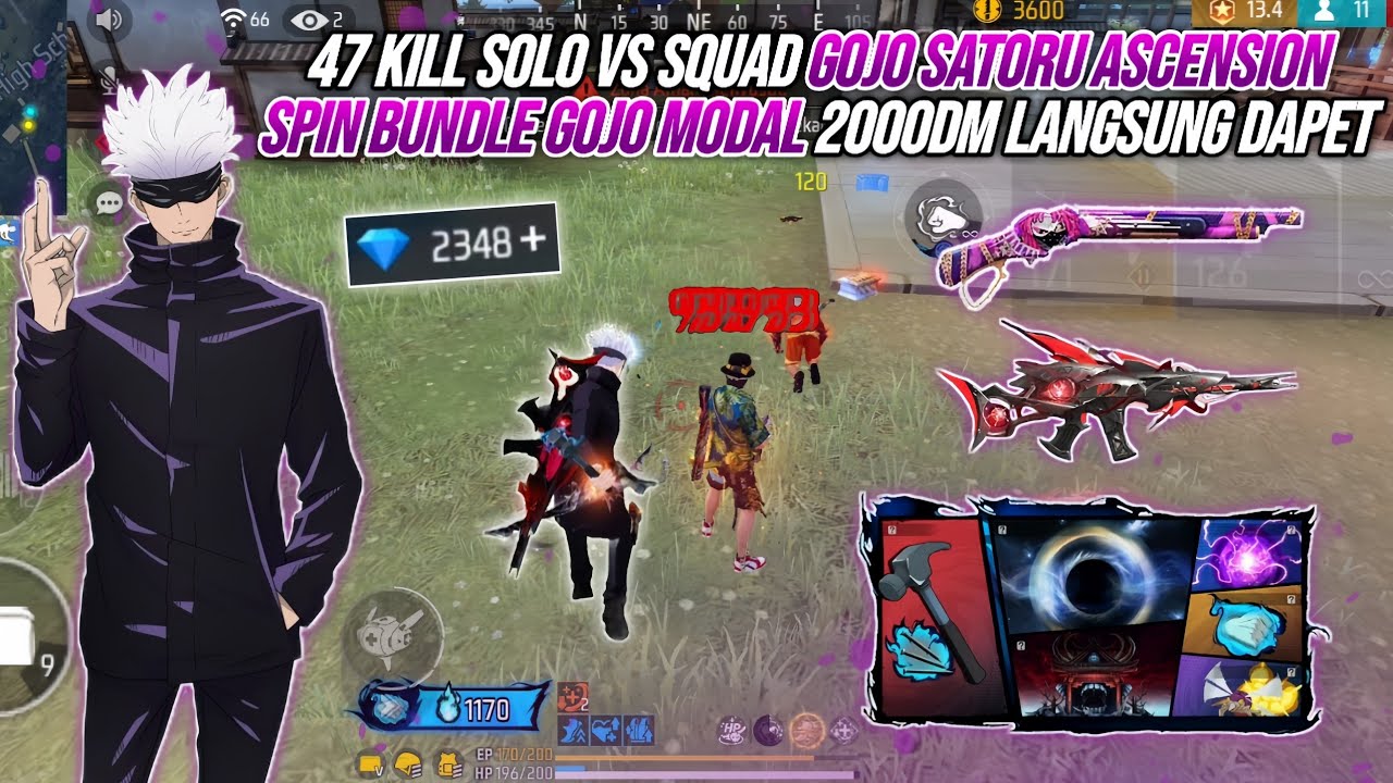 47 KILL SOLO VS SQUAD GOJO SATORU ASCENSION !!! SPIN BUNDLE GOJO MODAL 2000DM HOKI LANGSUNG DAPET