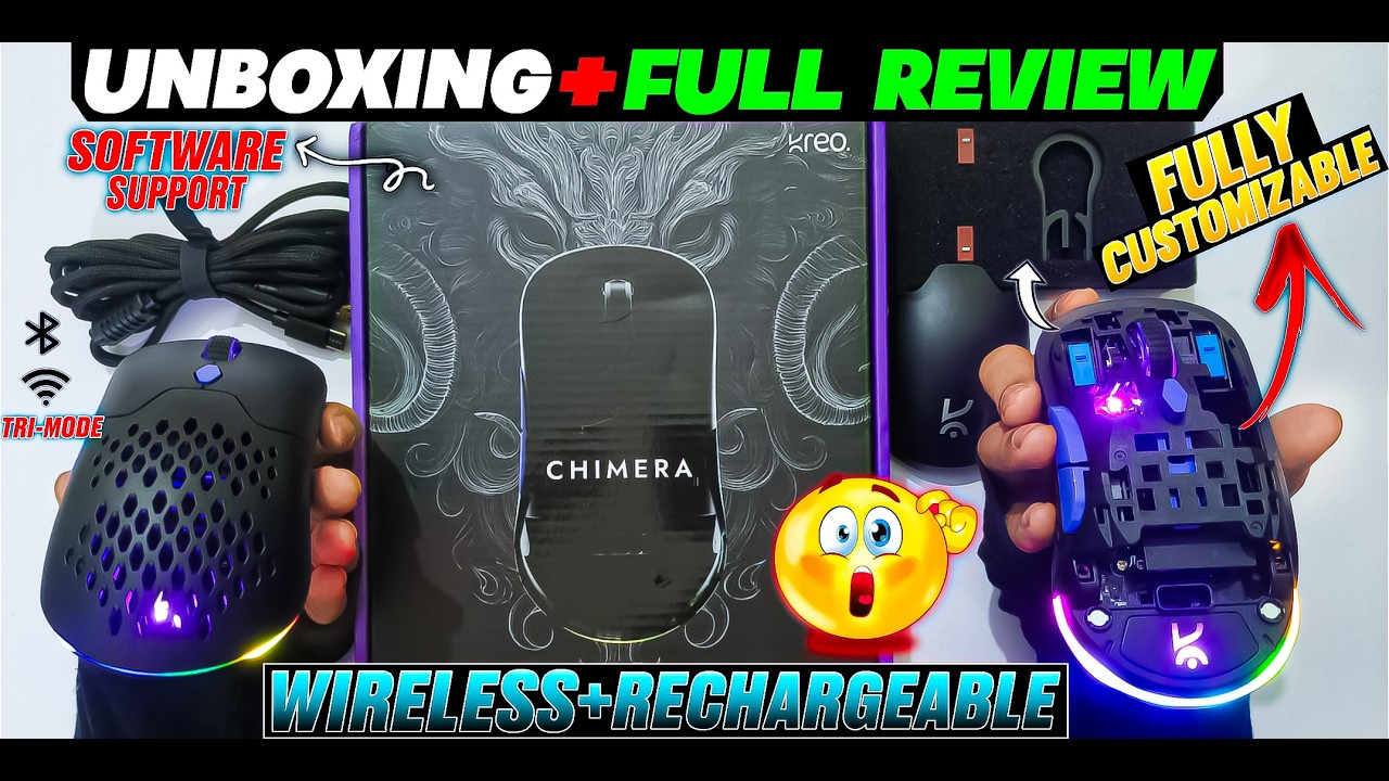 KREO CHIMERA V2 WIRELESS GAMING MOUSE UNBOXING 🎁 HANDCAM📲 AND GAMING TEST 🔥 SOFTWARE FULL REVIEW