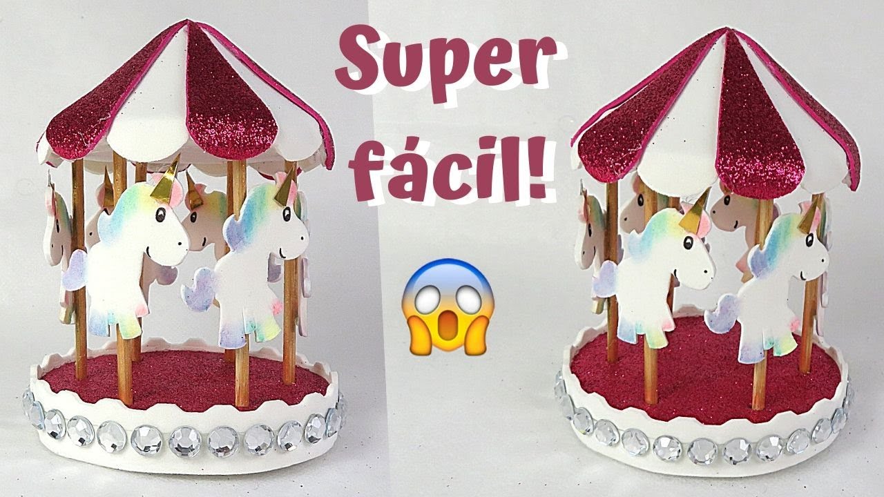 Como fazer mini carrossel decorativo de unicórnios com materiais recicláveis e EVA | Pricity